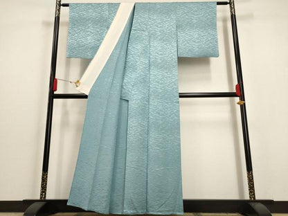 平和屋着物▽上質な色無地 単衣 霞地紋 浅縹色 正絹 逸品 AAAU6454iu