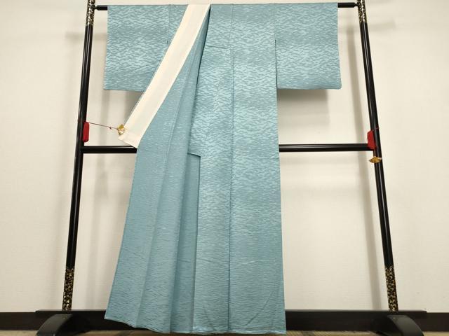 平和屋着物▽上質な色無地 単衣 霞地紋 浅縹色 正絹 逸品 AAAU6454iu