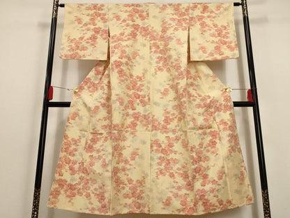 平和屋着物▽上質な紬 単衣 枝梅文 正絹 逸品 AAAU6457iu
