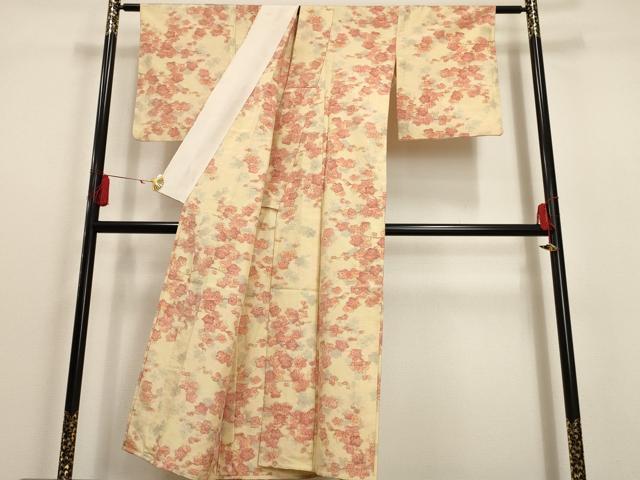 平和屋着物▽上質な紬 単衣 枝梅文 正絹 逸品 AAAU6457iu