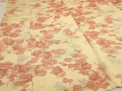 平和屋着物▽上質な紬 単衣 枝梅文 正絹 逸品 AAAU6457iu