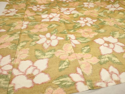 平和屋着物▽上質な紬 単衣 草花文 正絹 逸品 AAAU6458iu