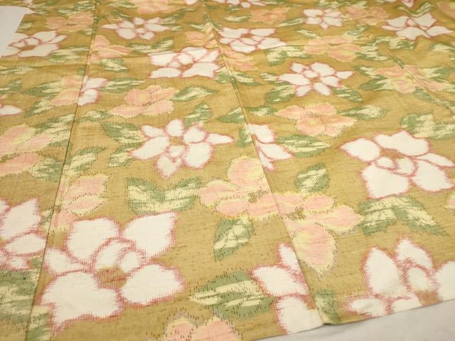 平和屋着物▽上質な紬 単衣 草花文 正絹 逸品 AAAU6458iu