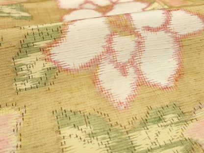 平和屋着物▽上質な紬 単衣 草花文 正絹 逸品 AAAU6458iu