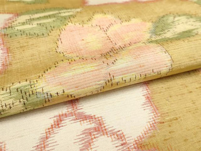 平和屋着物▽上質な紬 単衣 草花文 正絹 逸品 AAAU6458iu