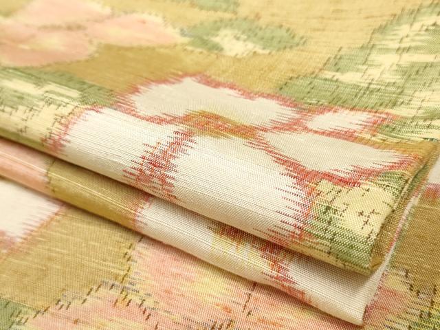 平和屋着物▽上質な紬 単衣 草花文 正絹 逸品 AAAU6458iu
