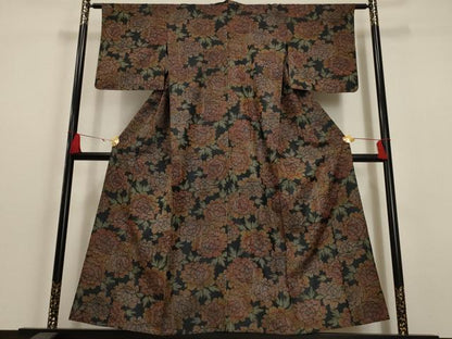 平和屋着物▽上質な紬 単衣 洋花文 正絹 逸品 AAAU6459iu