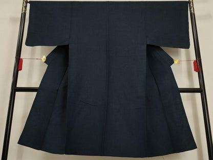 平和屋着物▽男性 紬 単衣 色無地 紺藍色 正絹 逸品 未使用 AAAU6462iu
