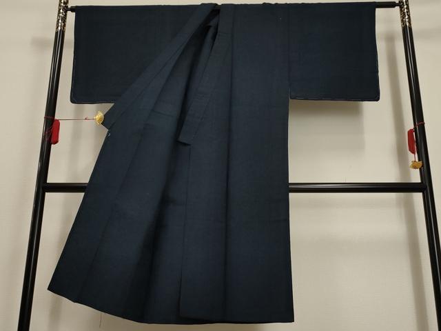 平和屋着物▽男性 紬 単衣 色無地 紺藍色 正絹 逸品 未使用 AAAU6462iu
