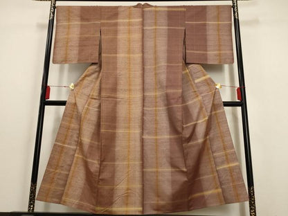 平和屋着物▽上質な紬 単衣 格子 正絹 逸品 未使用 AAAU6464iu
