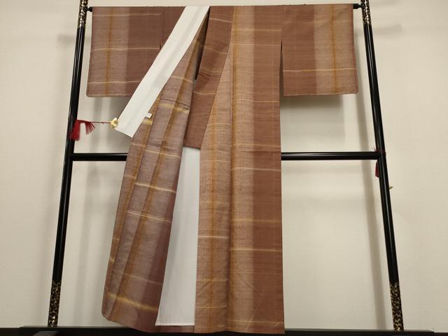 平和屋着物▽上質な紬 単衣 格子 正絹 逸品 未使用 AAAU6464iu