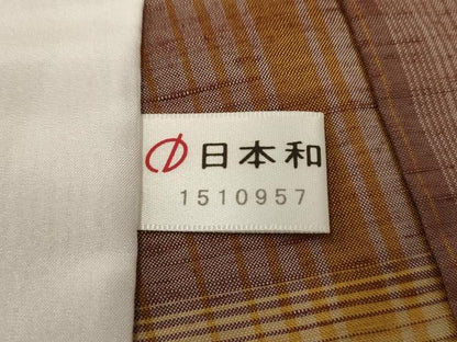 平和屋着物▽上質な紬 単衣 格子 正絹 逸品 未使用 AAAU6464iu