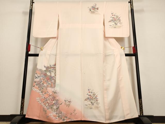 平和屋着物▽訪問着 単衣 御所車花文 暈し染め 金彩 正絹 逸品 AAAU6465iu