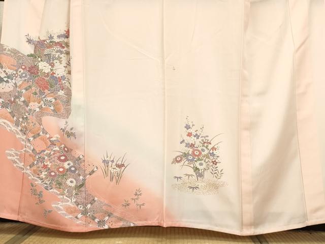 平和屋着物▽訪問着 単衣 御所車花文 暈し染め 金彩 正絹 逸品 AAAU6465iu