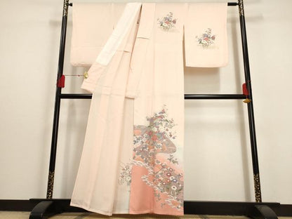 平和屋着物▽訪問着 単衣 御所車花文 暈し染め 金彩 正絹 逸品 AAAU6465iu