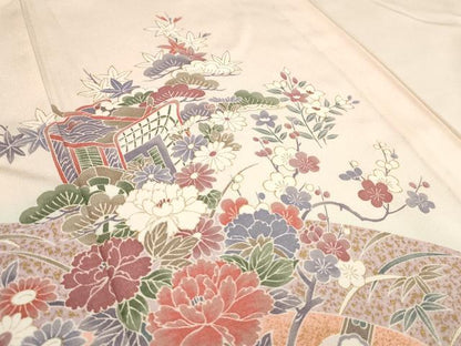 平和屋着物▽訪問着 単衣 御所車花文 暈し染め 金彩 正絹 逸品 AAAU6465iu