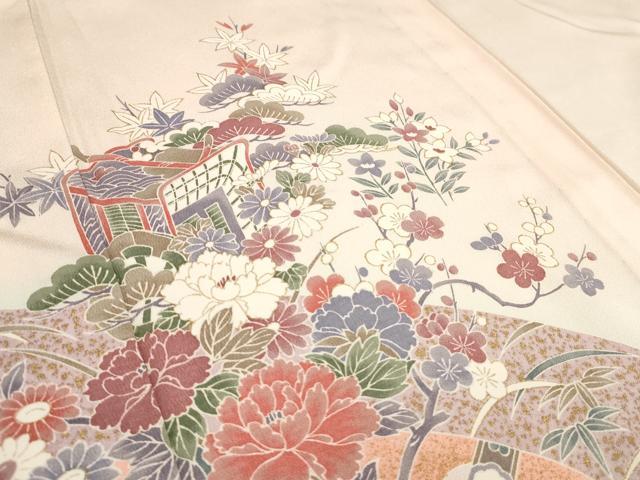 平和屋着物▽訪問着 単衣 御所車花文 暈し染め 金彩 正絹 逸品 AAAU6465iu