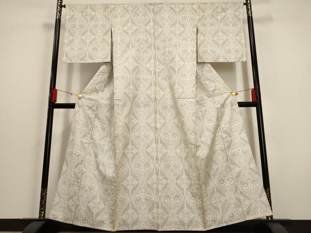 平和屋着物▽本場大島紬 単衣 白大島 7マルキ 立涌向かい鳥文 正絹 逸品 AAAU6467iu