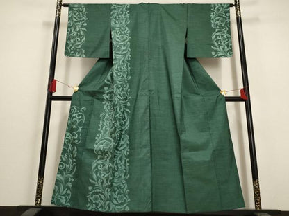 平和屋着物▽訪問着 単衣 紬地 花唐草文 正絹 逸品 未使用 AAAU6473iu