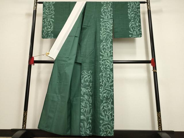 平和屋着物▽訪問着 単衣 紬地 花唐草文 正絹 逸品 未使用 AAAU6473iu