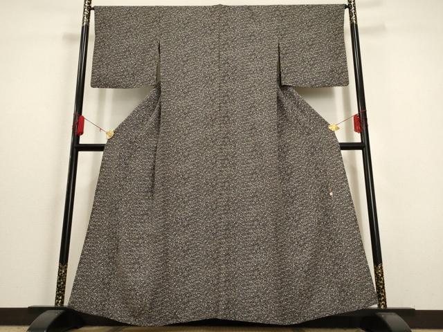 平和屋着物▽久保伊智郎 小紋 単衣 松竹梅 鶴 亀 黒地 正絹 逸品 AAAU6475iu
