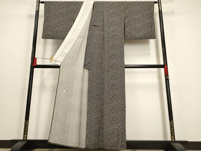 平和屋着物▽久保伊智郎 小紋 単衣 松竹梅 鶴 亀 黒地 正絹 逸品 AAAU6475iu