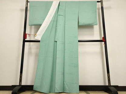 平和屋着物▽上質な色無地　単衣　錆青磁色　正絹　逸品　AABJ3136ck