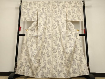 平和屋着物▽上質な紬 単衣 色紙重ね花唐草文 正絹 逸品 AAAU6479iu