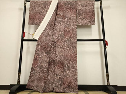 平和屋着物▽上質な小紋　単衣　型染め　霞取り枝葉文　暈し染め　正絹　逸品　未使用　AAAU6483iu