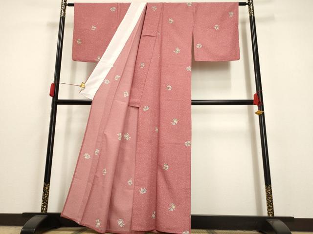 平和屋着物▽小紋 単衣 草花文 洗える着物 AAAU6487iu