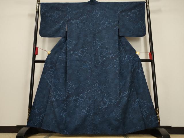 平和屋着物▽小紋 単衣 花唐草文 洗える着物 AAAU6491iu