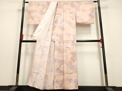 平和屋着物▽小紋 単衣 地紙枝花文 暈し染め 洗える着物 AAAU6492iu