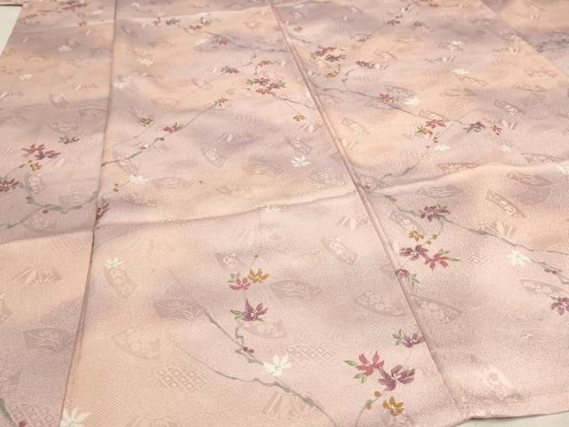 平和屋着物▽小紋 単衣 地紙枝花文 暈し染め 洗える着物 AAAU6492iu