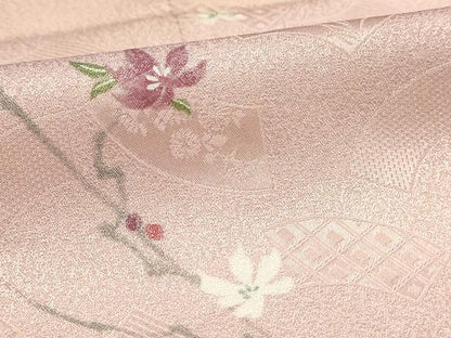 平和屋着物▽小紋 単衣 地紙枝花文 暈し染め 洗える着物 AAAU6492iu