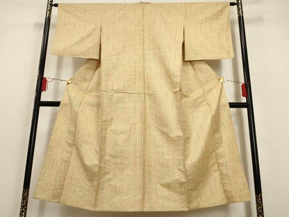 平和屋着物▽上質な紬　単衣　亀甲文様　正絹　逸品　AAAU6496iu
