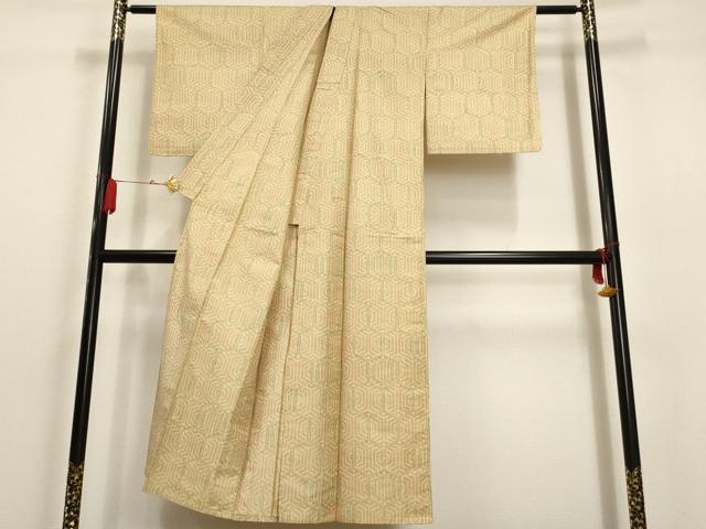 平和屋着物▽上質な紬　単衣　亀甲文様　正絹　逸品　AAAU6496iu