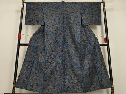 平和屋着物▽上質な紬 単衣 葉尽くし 正絹 逸品 AAAU6497iu