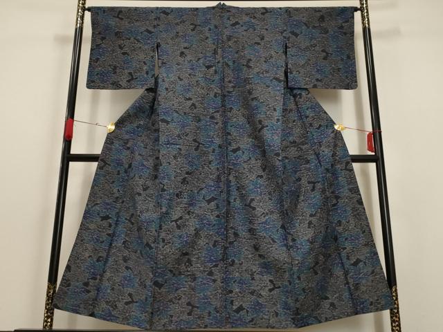平和屋着物▽上質な紬 単衣 葉尽くし 正絹 逸品 AAAU6497iu