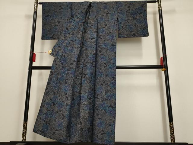 平和屋着物▽上質な紬 単衣 葉尽くし 正絹 逸品 AAAU6497iu