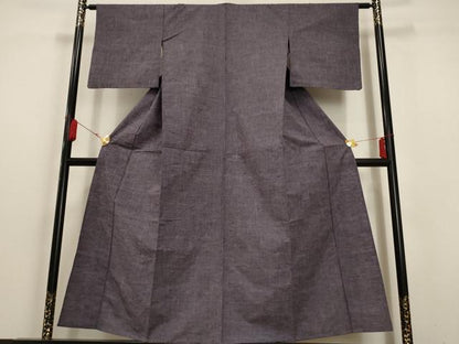 平和屋着物▽上質な紬 単衣 色無地 深紫色 正絹 逸品 AAAU6498iu
