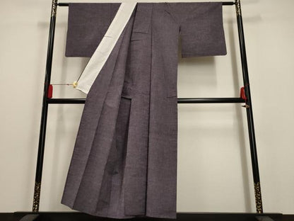 平和屋着物▽上質な紬 単衣 色無地 深紫色 正絹 逸品 AAAU6498iu