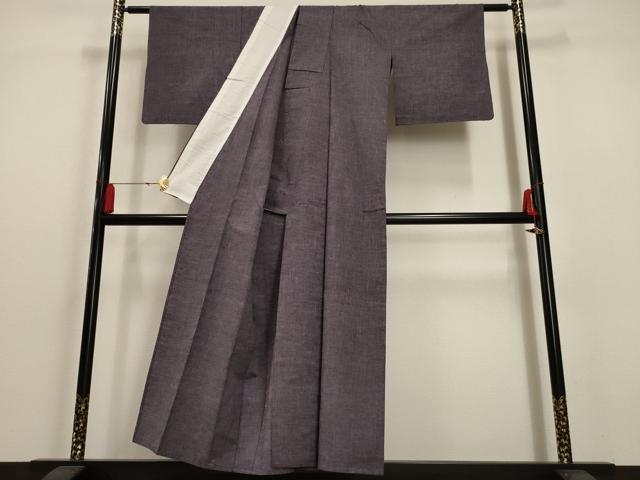 平和屋着物▽上質な紬 単衣 色無地 深紫色 正絹 逸品 AAAU6498iu
