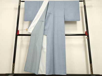 平和屋着物▽小紋　単衣　市松枝葉文　洗える着物　AAAU6499iu