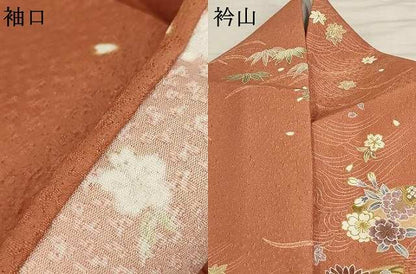 平和屋着物▽小紋 単衣 地紙草花文 金彩 洗える着物 AAAU6500iu