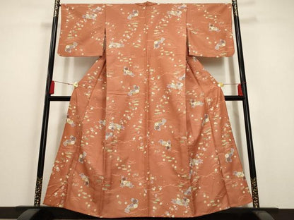 平和屋着物▽小紋 単衣 地紙草花文 金彩 洗える着物 AAAU6500iu