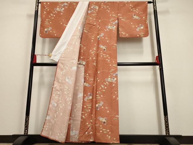 平和屋着物▽小紋 単衣 地紙草花文 金彩 洗える着物 AAAU6500iu