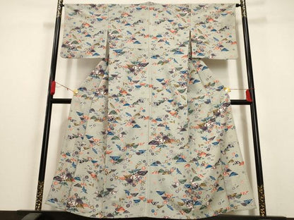 平和屋着物▽小紋　単衣　遠山飛鶴文　洗える着物　AAAU6501iu