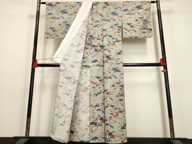 平和屋着物▽小紋　単衣　遠山飛鶴文　洗える着物　AAAU6501iu