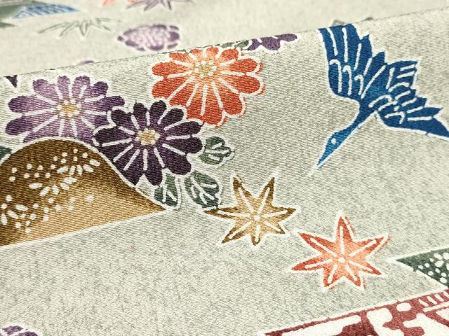 平和屋着物▽小紋　単衣　遠山飛鶴文　洗える着物　AAAU6501iu