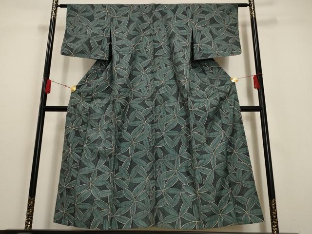 平和屋着物▽上質な紬 単衣 葉尽くし 正絹 逸品 AAAU6503iu